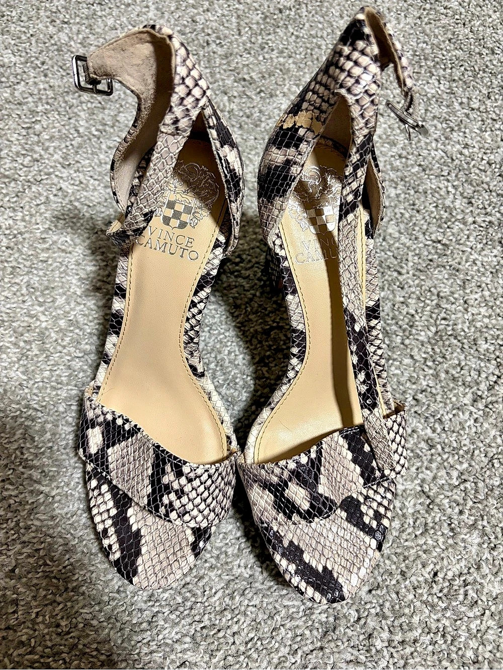 Vince Camuto Snake Print Ankle Strap Heels